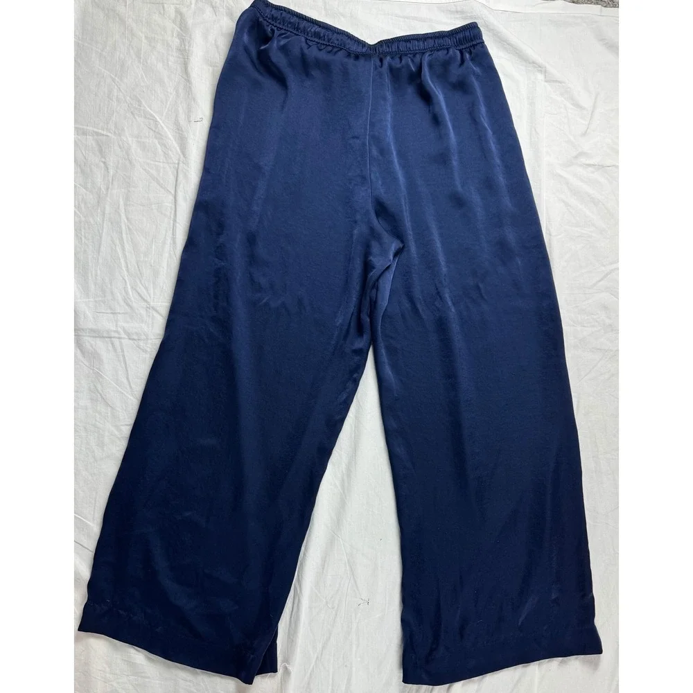 J Crew Navy Blue Satin Pajama Lounge Pants Wide Leg Size S - Picture 11 of 11